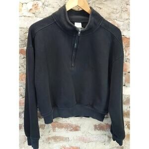 PINK Victoria's Secret Womens Quarter Zip Cropped Sweatshirt Pullover XS Black